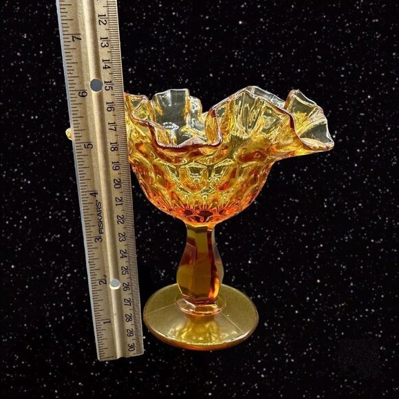 Fenton Amber Hobnail Ruffled Edge Compote Candy Dish Art Glass 6"T 5.5”W - Picture 4 of 14